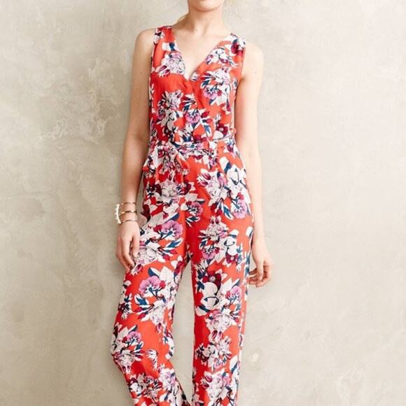 Yumi Kim Red Floral Silk Jumpsuit - Picture 1 of 10